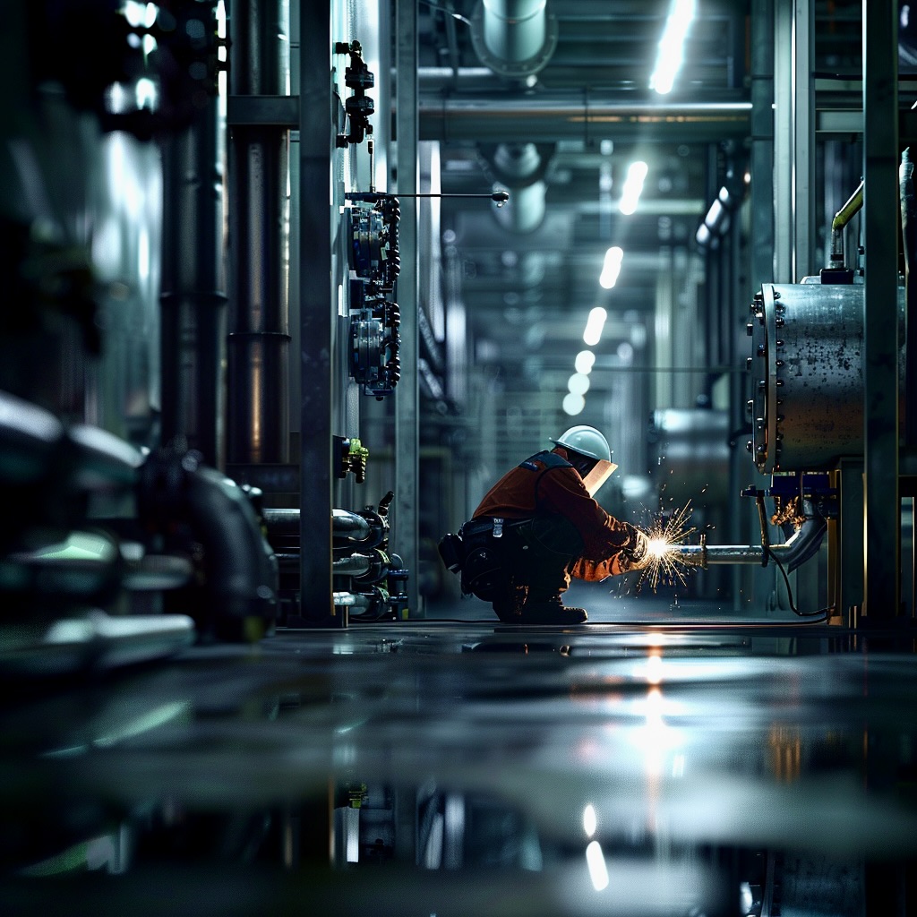 tomant_1_A_modern_clean_large_boiler_room_with_a_welder_welding_02e837c1-3e15-4f45-9a67-1c74b9ed13a6